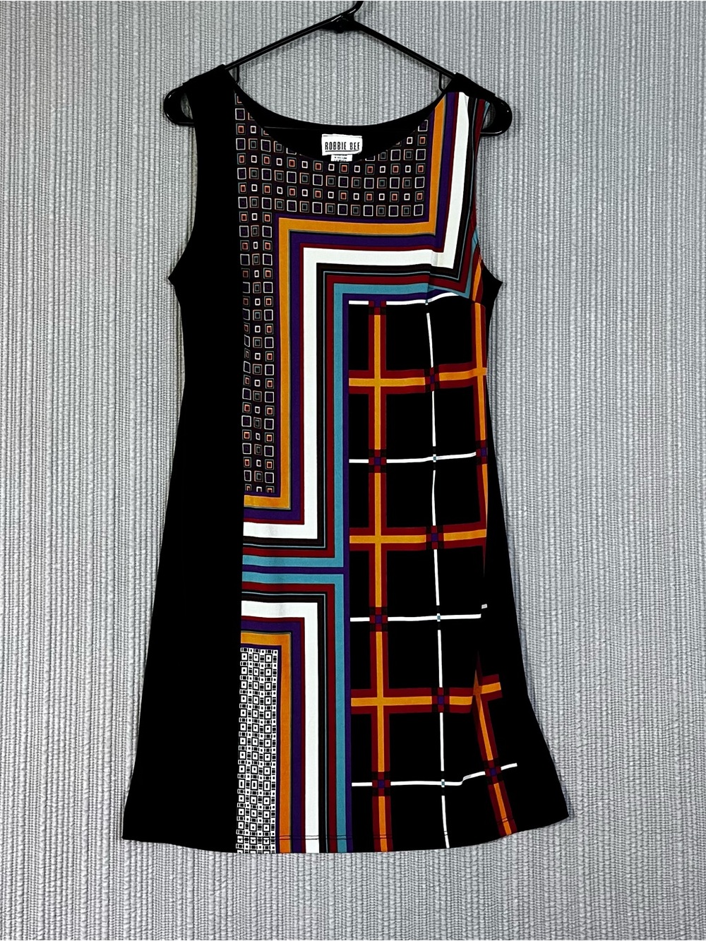 Vintage Robbie Bee Black Geometric Colorblock Sleeveless Shift Dress USA